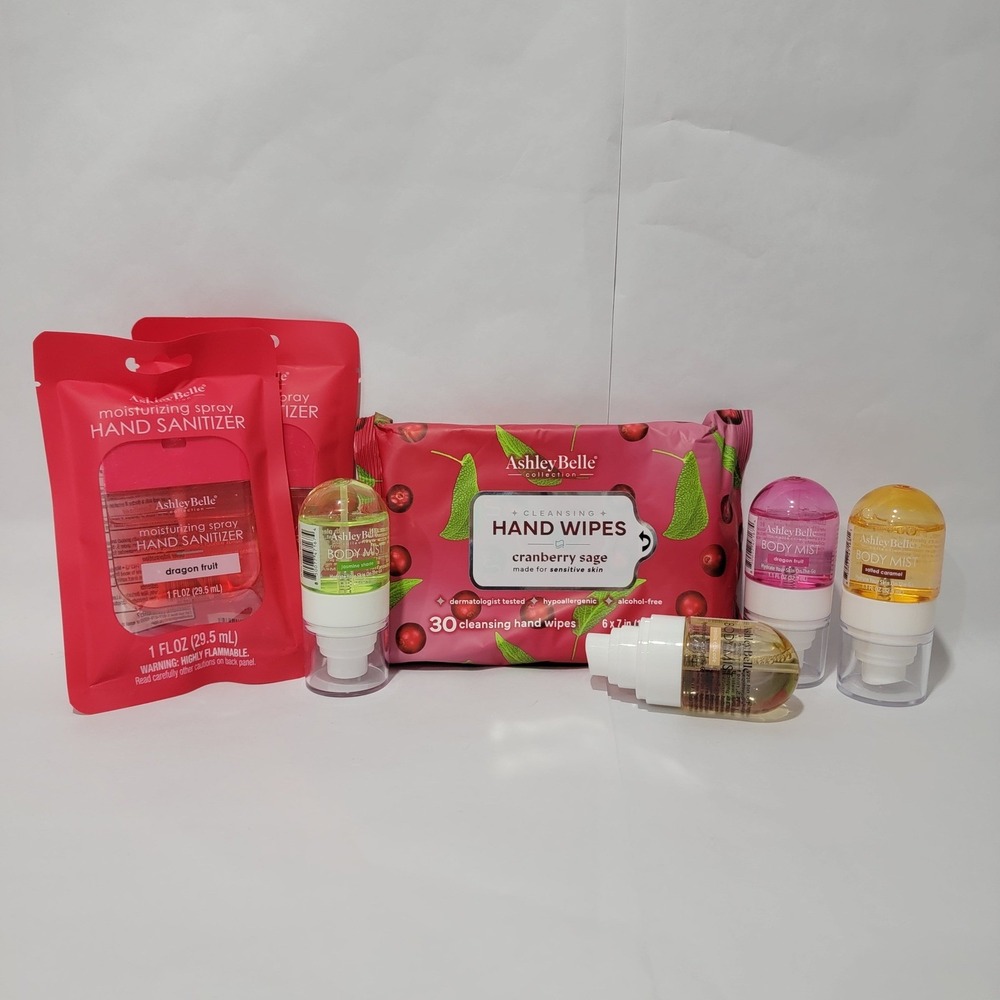 Ashley Belle Hand Sanitizer Body Mist and Cranberry Sage Hand Wipes 7pc Set